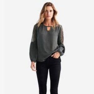 Ellos Boho Vibe Blouse Lace Insets Grey Size 22